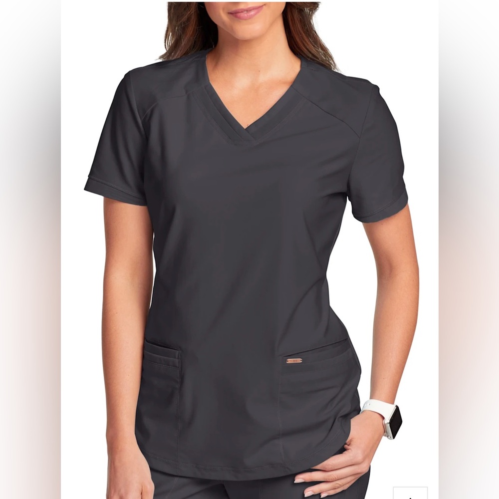Cherokee Form Scrub Top CK840 V-Neck 2 Pocket Pewter Gray Women’s Large